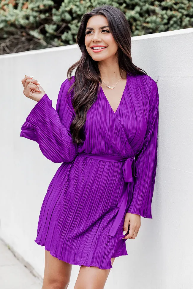 Through The Night Purple Plisse Mini Wrap Dress FINAL SALE sold by Pink Lily product image thumbnail 3