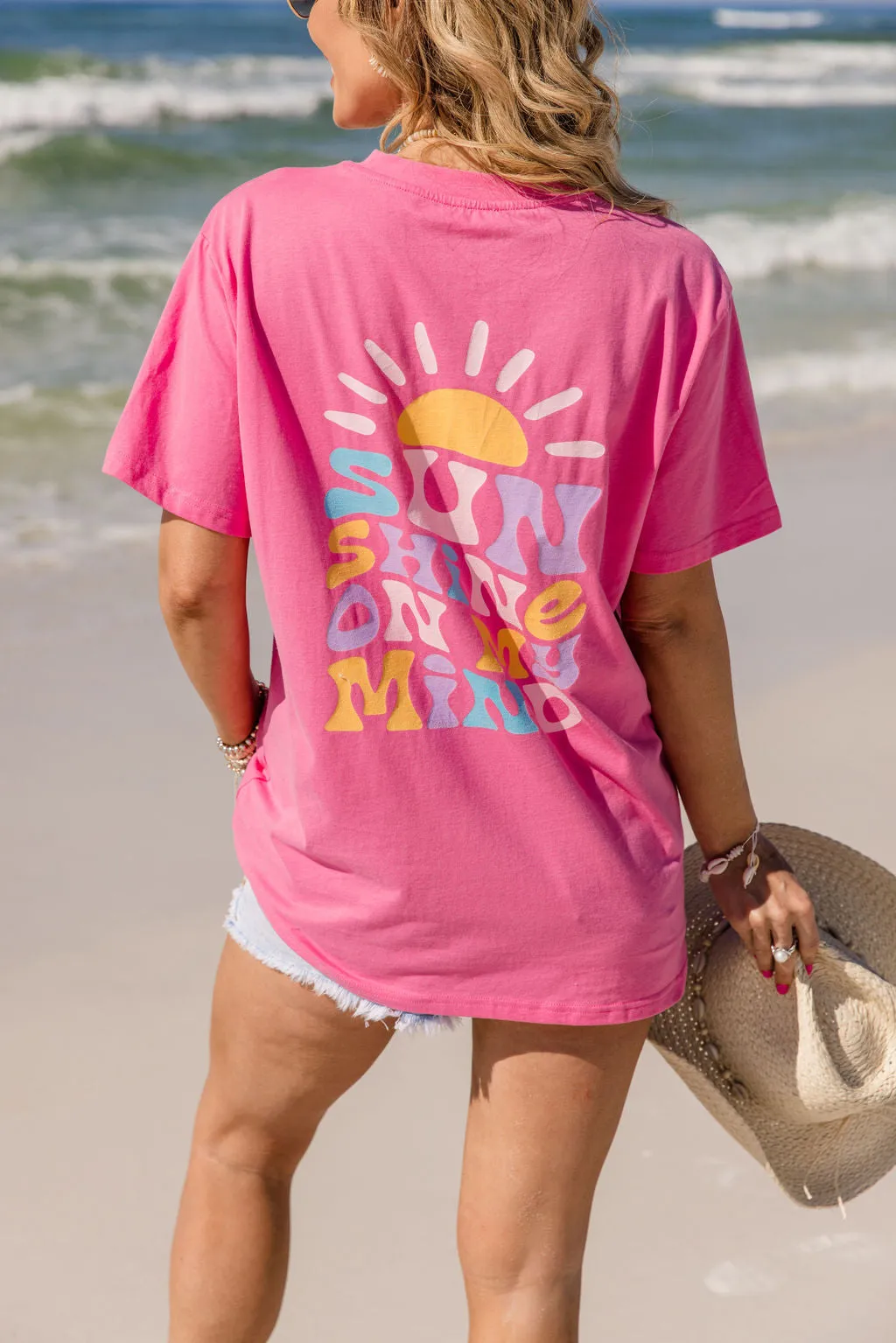 Sunshine On My Mind Hot Pink Oversized Graphic Tee Tori X Pink Lily sold by Pink Lily