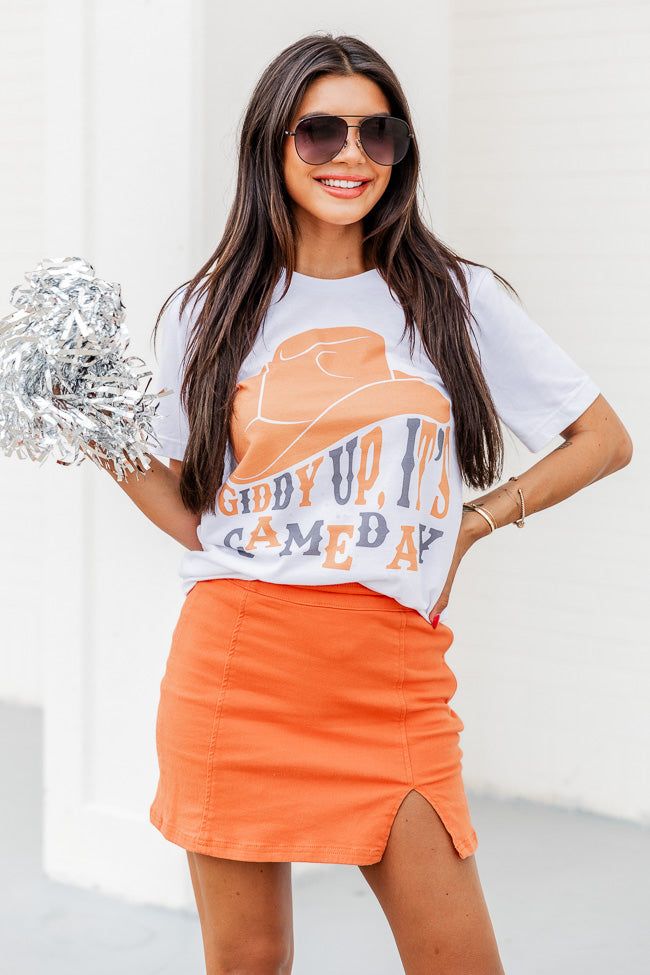 Giddy up its Gameday Orange White Graphic Tee sold by Pink Lily
