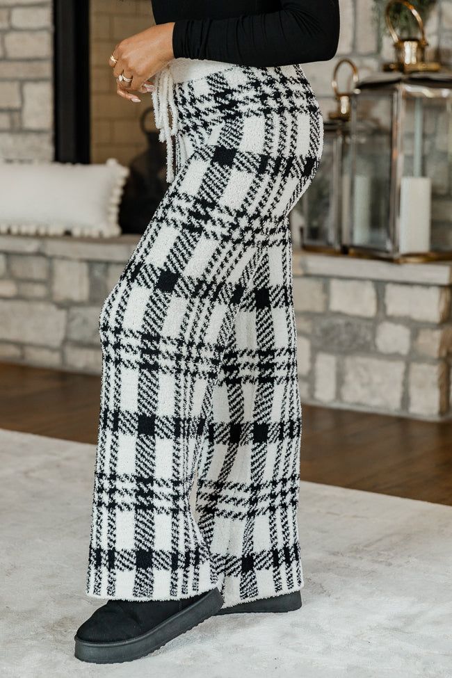 Movies and Chill Fuzzy Black and White Plaid Lounge Pants FINAL SALE sold by Pink Lily product image thumbnail 3