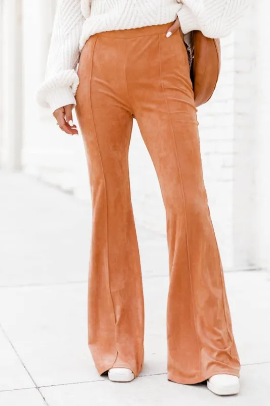 Worth A Shot Brown Suede Flare Pants FINAL SALE sold by Pink Lily