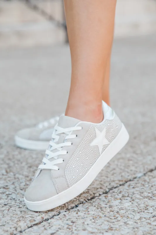 Karlie Taupe Rhinestone Star Sneaker SALE made by Qupid