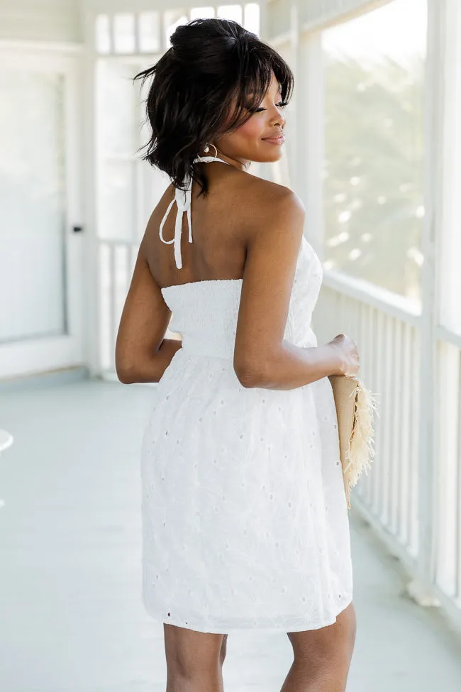 Keep An Eye Out White Eyelet Halter Mini Dress FINAL SALE sold by Pink Lily product image thumbnail 3