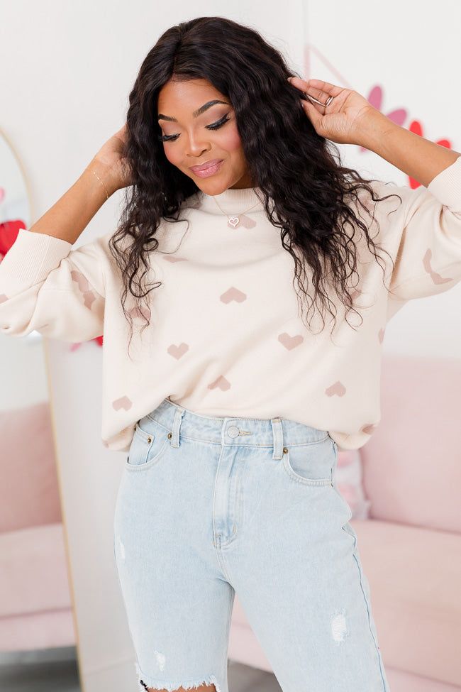 My Heart Is Yours Cream and Taupe Heart Sweater FINAL SALE sold by Pink Lily