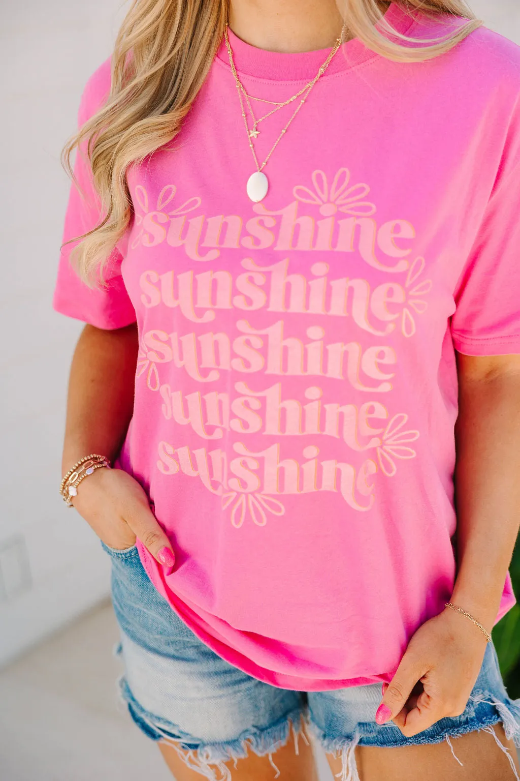 Sunshine Repeat Hot Pink Oversized Graphic Tee sold by Pink Lily product image thumbnail 2