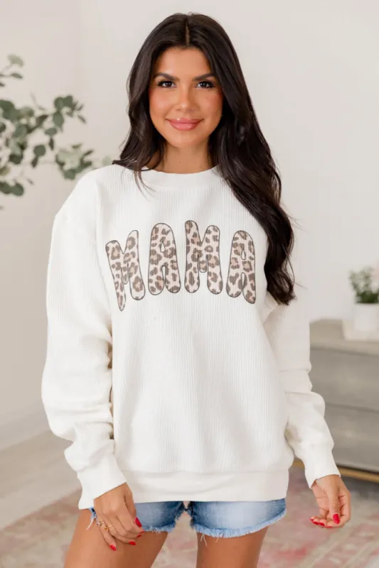 Mama Leopard Ivory Corded Graphic Sweatshirt FINAL SALE sold by Pink Lily
