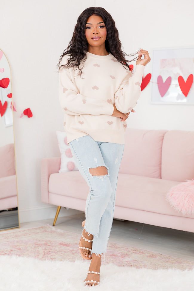 My Heart Is Yours Cream and Taupe Heart Sweater FINAL SALE sold by Pink Lily product image thumbnail 2