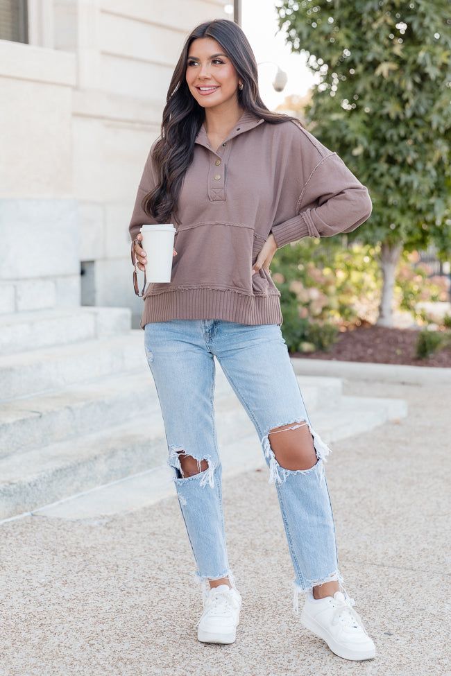 Just Go With It Brown Henley Pullover FINAL SALE sold by Pink Lily product image thumbnail 2