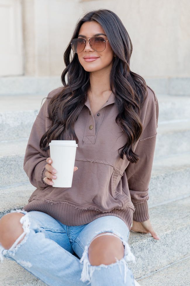 Just Go With It Brown Henley Pullover FINAL SALE sold by Pink Lily