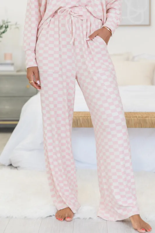 Angelic Aura Pink Checkered Pajama Pants sold by Pink Lily