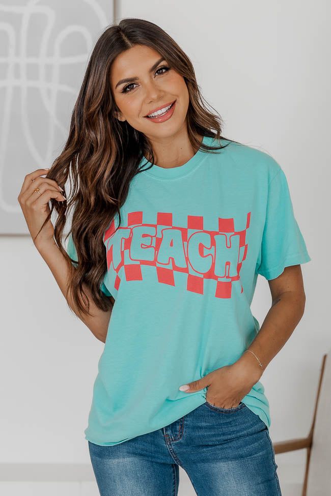 Checkered Teach Chalky Mint Graphic Tee sold by Pink Lily product image thumbnail 3