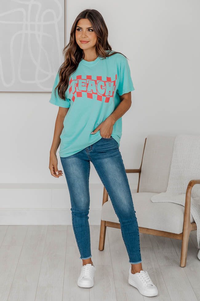 Checkered Teach Chalky Mint Graphic Tee sold by Pink Lily