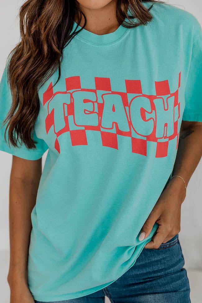 Checkered Teach Chalky Mint Graphic Tee sold by Pink Lily product image thumbnail 2