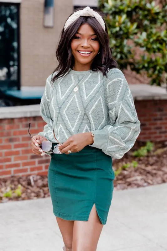 No Matter What Olive Diamond Pattern Sweater made by Pink Lily