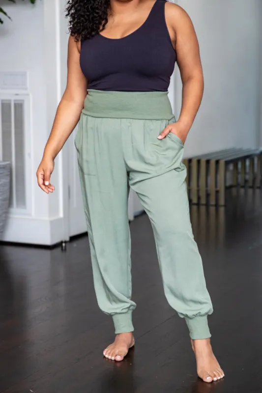 Chatting It Over Olive Woven Joggers FINAL SALE sold by Pink Lily