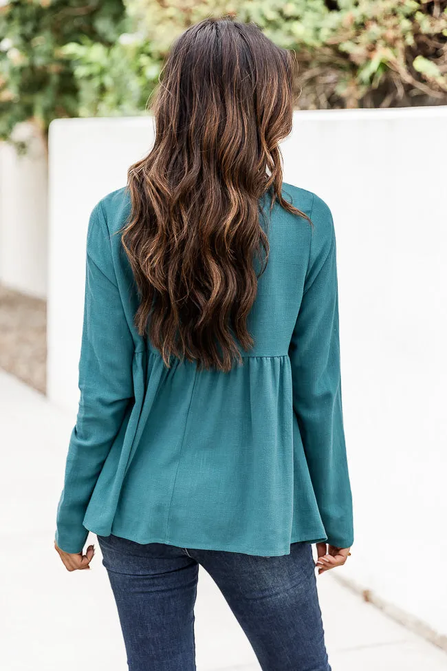 Keep Driving Home Teal Long Sleeve Peplum top sold by Pink Lily product image thumbnail 4