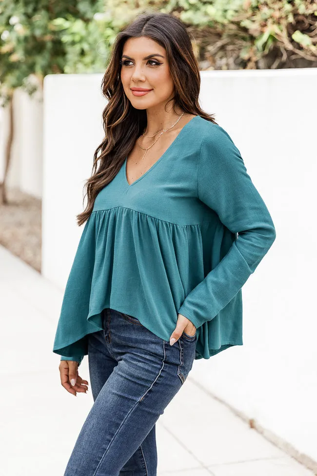 Keep Driving Home Teal Long Sleeve Peplum top sold by Pink Lily product image thumbnail 3