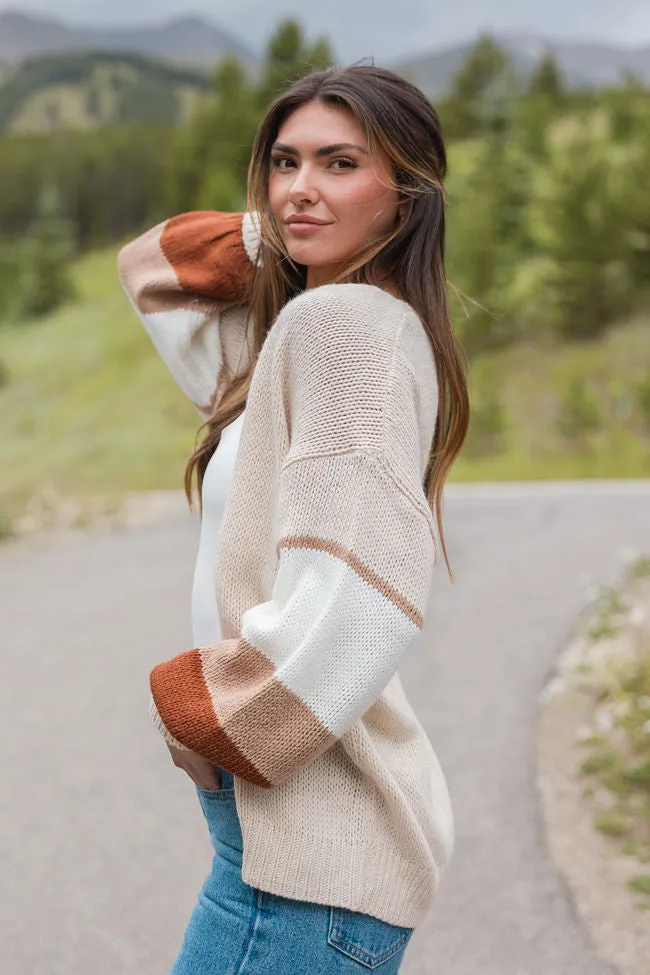 Let's Stay Longer Beige Multi Color Block Sleeve Cardigan sold by Pink Lily product image thumbnail 3
