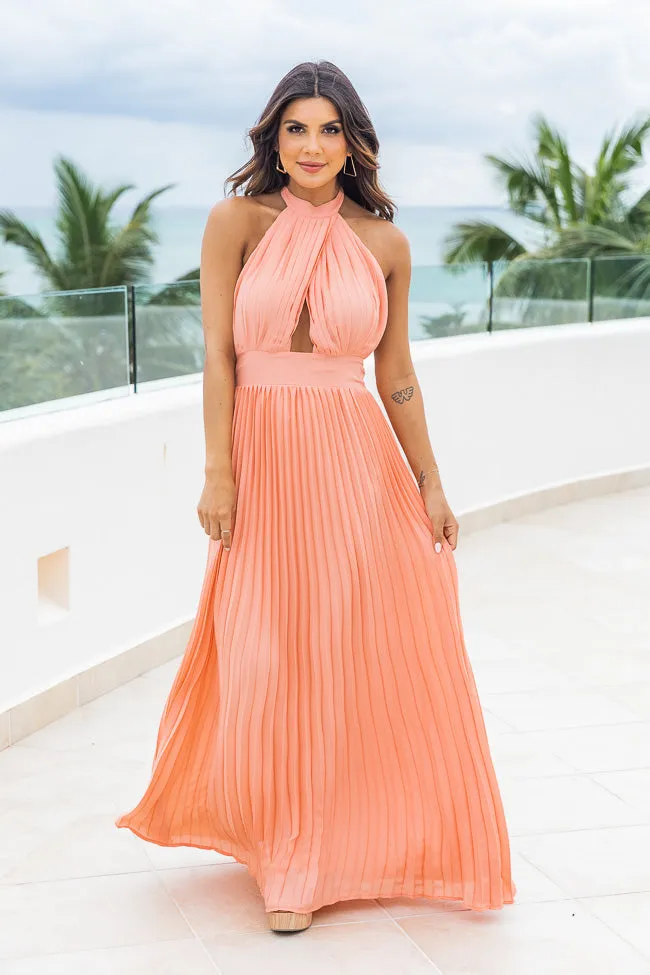 Sunny Gleam Orange Accordion Halter Maxi Dress FINAL SALE sold by Pink Lily product image thumbnail 4