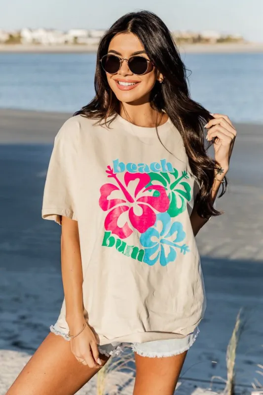 Floral Beach Bum Ivory Oversized Graphic Tee sold by Pink Lily