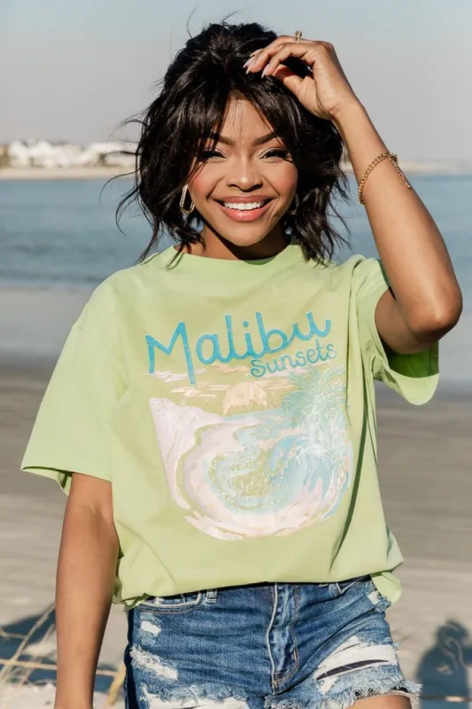 Malibu Sunsets Mint Oversized Graphic Tee sold by Pink Lily