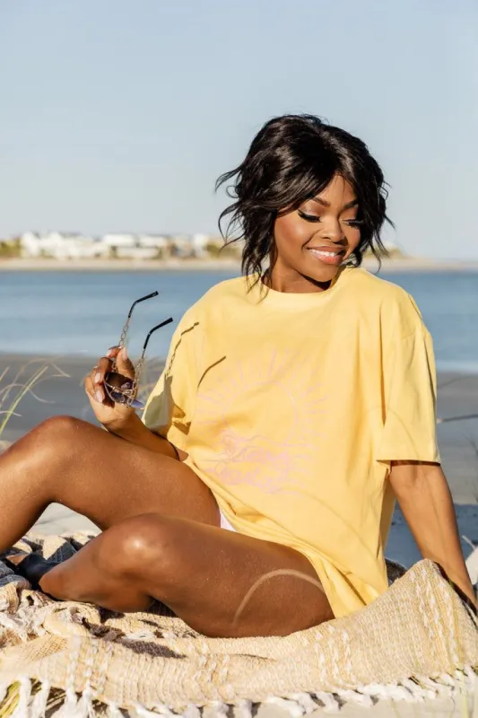 Forever Coastal Yellow Oversized Graphic Tee sold by Pink Lily