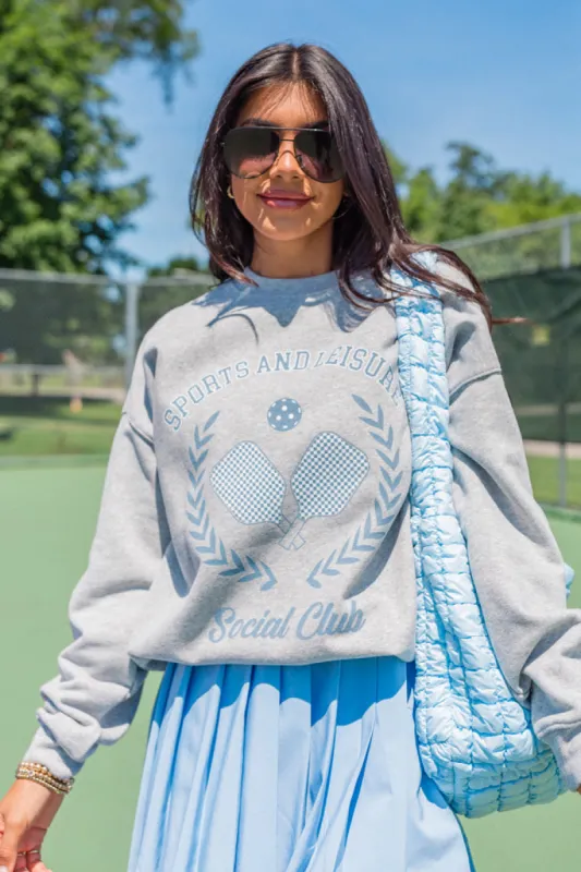 Sports and Leisure Light Grey Oversized Graphic Sweatshirt sold by Pink Lily