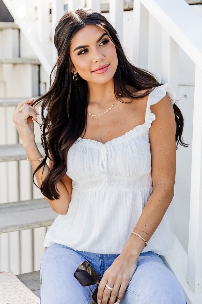 Simple Truth Ivory Eyelet Flutter Sleeve Tank FINAL SALE sold by Pink Lily