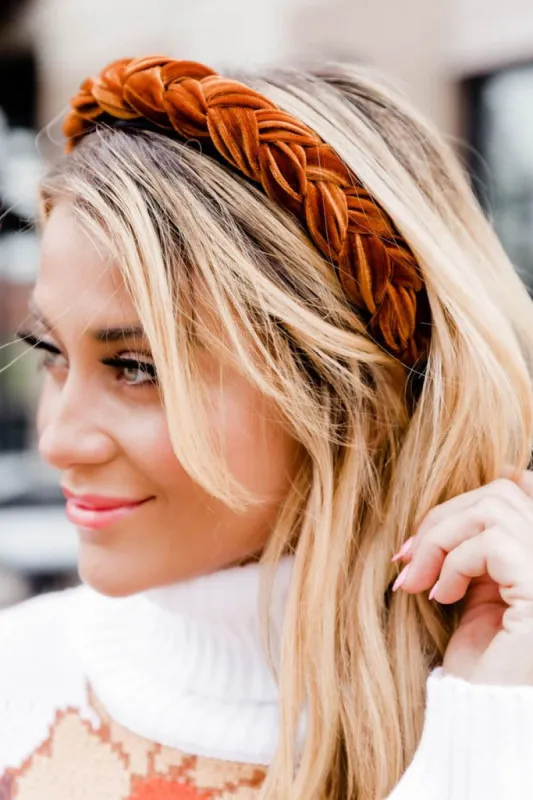 Powerful Love Rust Velvet Braided Headband sold by Pink Lily