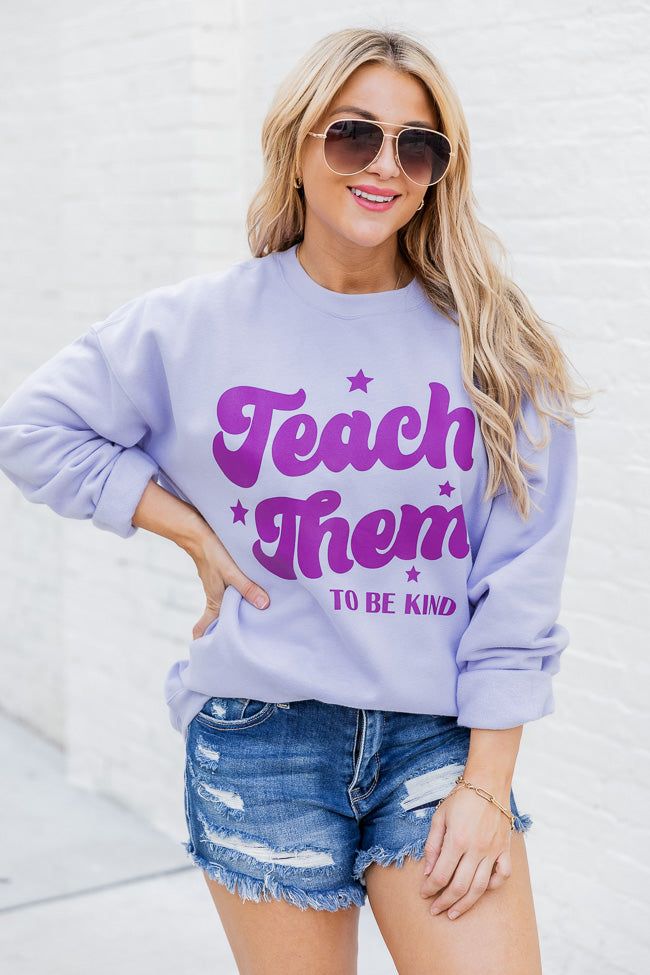 Teach Them To Be Kind Lilac Oversized Graphic Sweatshirt sold by Pink Lily product image thumbnail 2