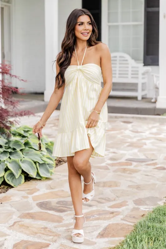 On My Way To You Yellow Stripe Halter Mini Dress FINAL SALE sold by Pink Lily