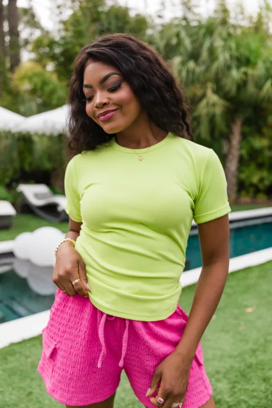 Everyday Essential Lime Ribbed Crew Neck Tee FINAL SALE sold by Pink Lily
