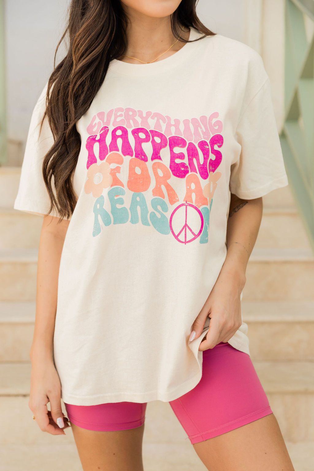 Everything Happens For A Reason Ivory Oversized Graphic Tee sold by Pink Lily product image thumbnail 2