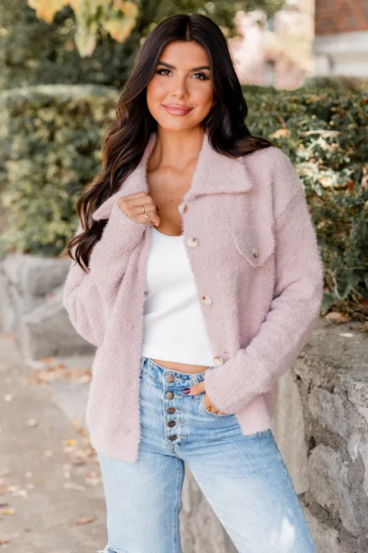 Want You To Know Mauve Fuzzy Collared Cardigan SALE sold by Pink Lily