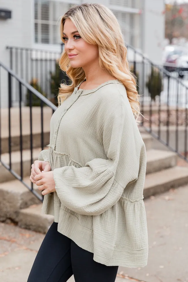 Escaping Reality Olive Oversized Henley Blouse FINAL SALE sold by Pink Lily product image thumbnail 3