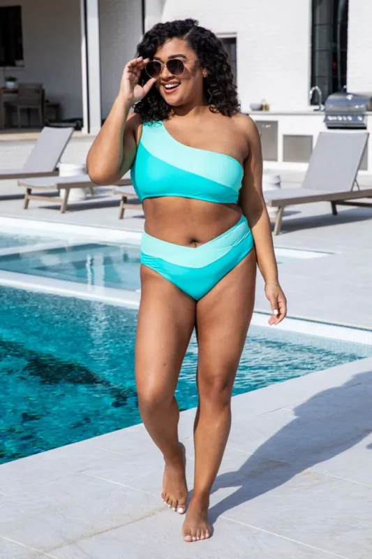 Shore Thing Aqua Color Block Bikini Bottoms FINAL SALE FINAL SALE sold by Pink Lily