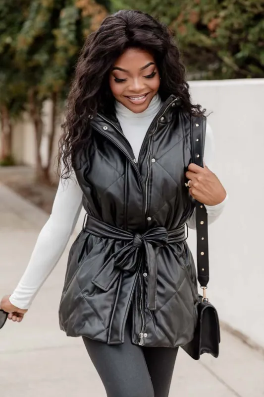 Trust In You Black Faux Leather Quilted Vest FINAL SALE sold by Pink Lily
