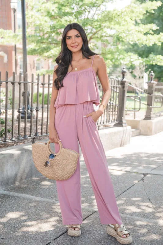 Caught Your Eye Mauve Tie Strap Knit Jumpsuit FINAL SALE sold by Pink Lily