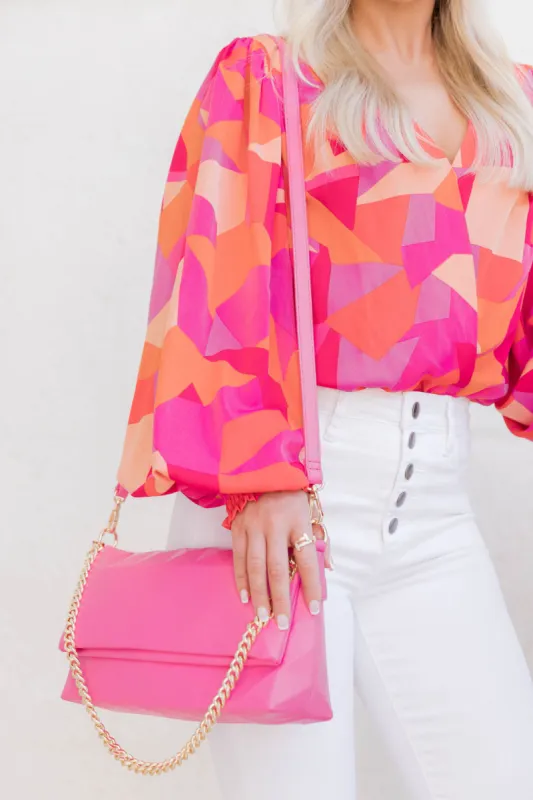 Bag And Boujee Pink Geometric Imitation Bag with Chain Strap FINAL SALE sold by Pink Lily