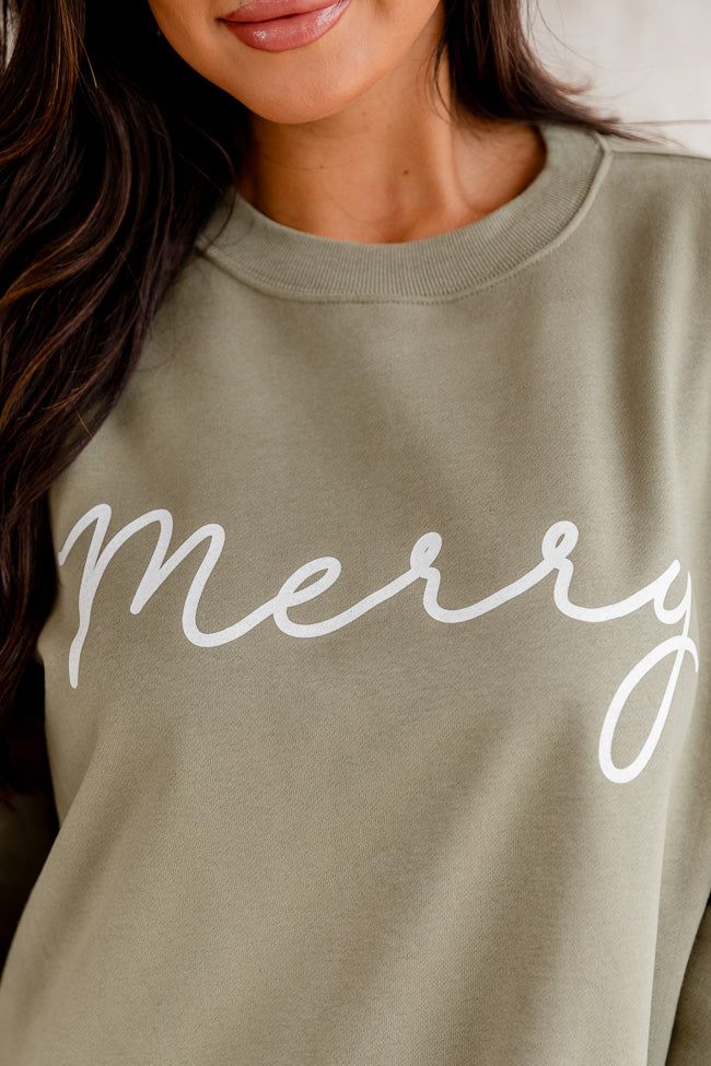 Merry Script Olive Oversized Graphic Sweatshirt DOORBUSTER sold by Pink Lily product image thumbnail 3