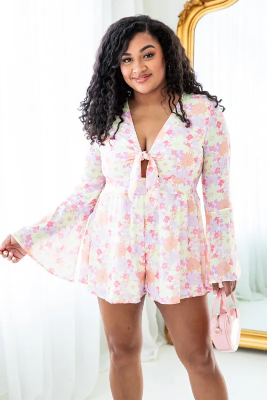 A Loving Heart Yellow/Orange Retro Floral Romper FINAL SALE sold by Pink Lily