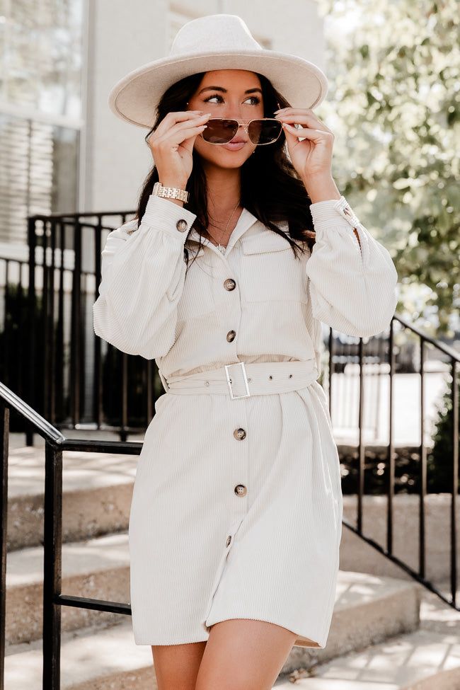 No Expectations Cream Corded Long Sleeve Belted Mini Dress FINAL SALE sold by Pink Lily product image thumbnail 2
