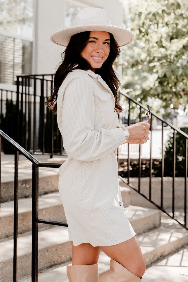 No Expectations Cream Corded Long Sleeve Belted Mini Dress FINAL SALE sold by Pink Lily product image thumbnail 4