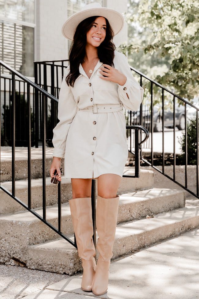No Expectations Cream Corded Long Sleeve Belted Mini Dress FINAL SALE sold by Pink Lily product image thumbnail 3