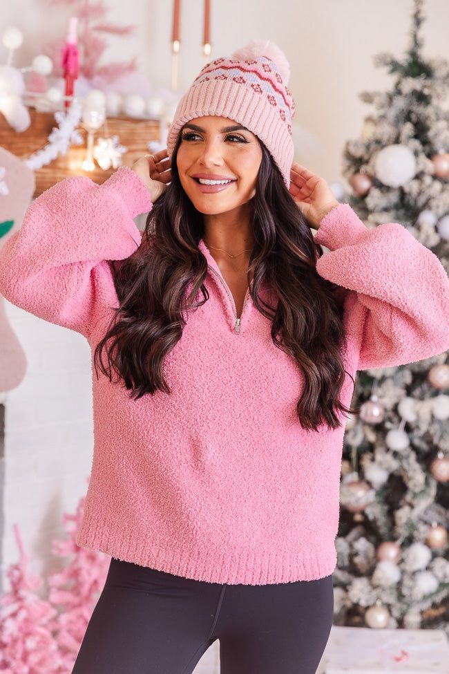 Winter Wonderland Pink Fuzzy Quarter Zip Pullover sold by Pink Lily
