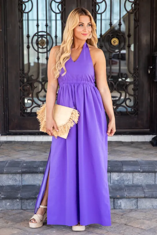 Embrace The Moment Electric Purple Halter Maxi Dress FINAL SALE sold by Pink Lily