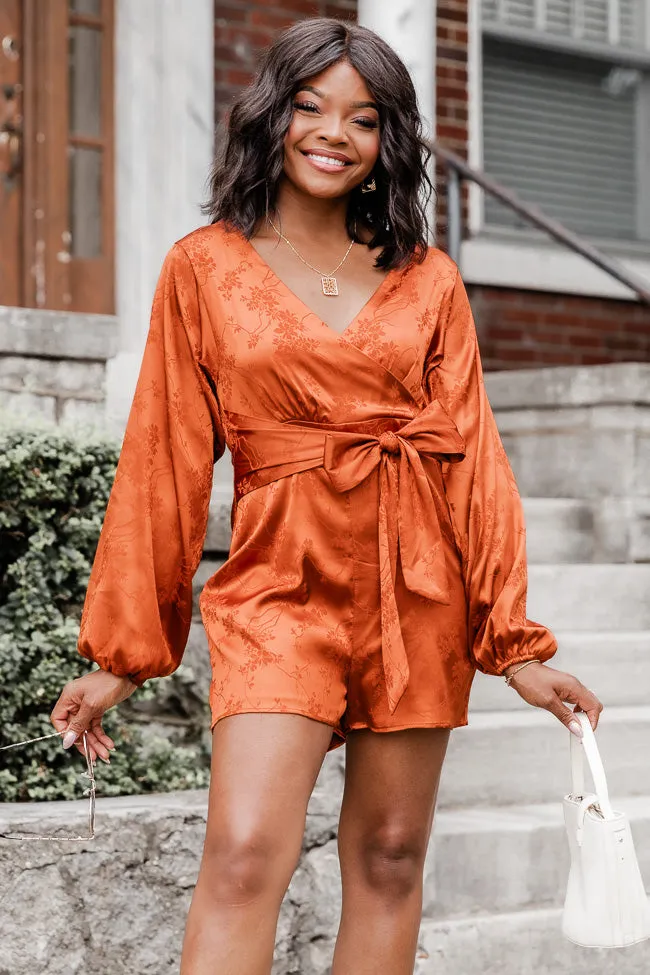 Dreams Are Made Rust Satin Long Sleeve Romper FINAL SALE sold by Pink Lily product image thumbnail 2