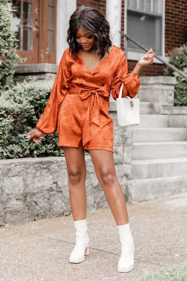 Dreams Are Made Rust Satin Long Sleeve Romper FINAL SALE sold by Pink Lily product image thumbnail 4
