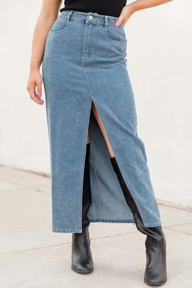 In Awe Light Wash Denim Midi Skirt FINAL SALE sold by Pink Lily