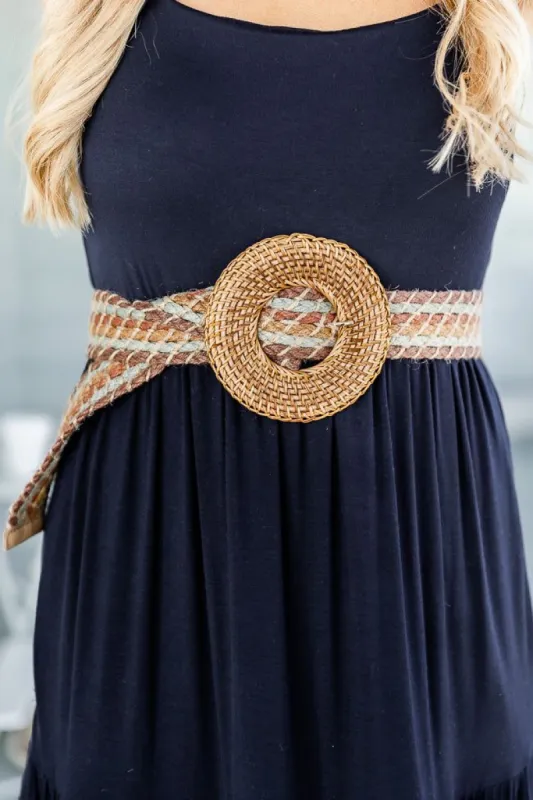 Love By The Coast Multi Woven Buckle Rattan Belt sold by Pink Lily